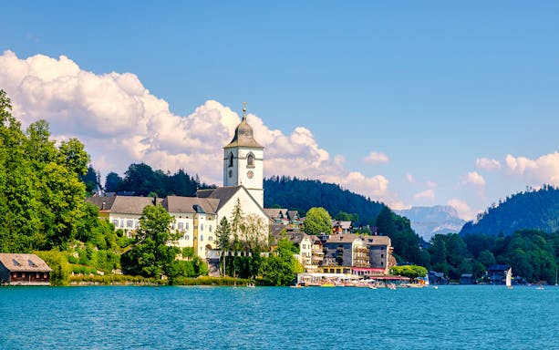 St. Wolfgang church and village by Wolfgangsee lake, Austria.