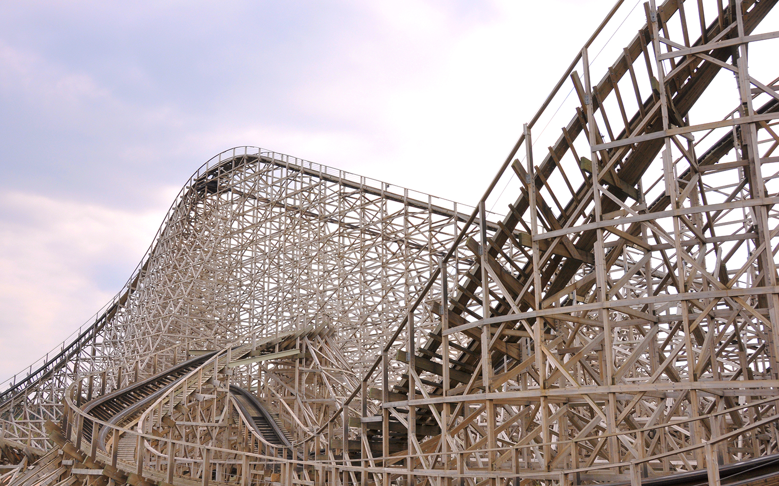Parque Warner Madrid Coaster Express roller coaster with wooden tracks in Madrid, Spain.