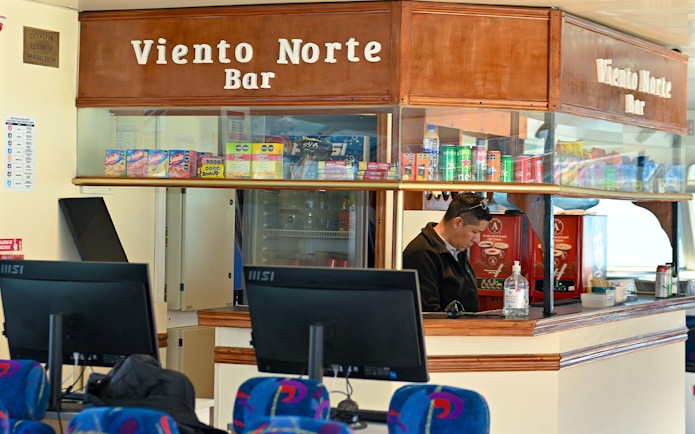 Bar area on Perito Moreno Cruise with snacks and drinks.