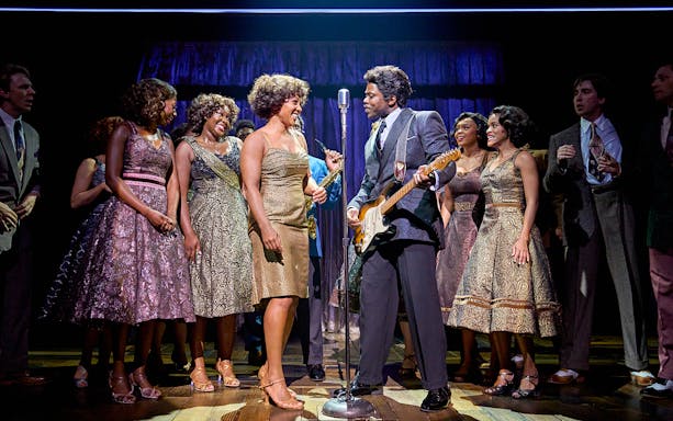 Cast performing on stage in TINA: The Tina Turner Musical.