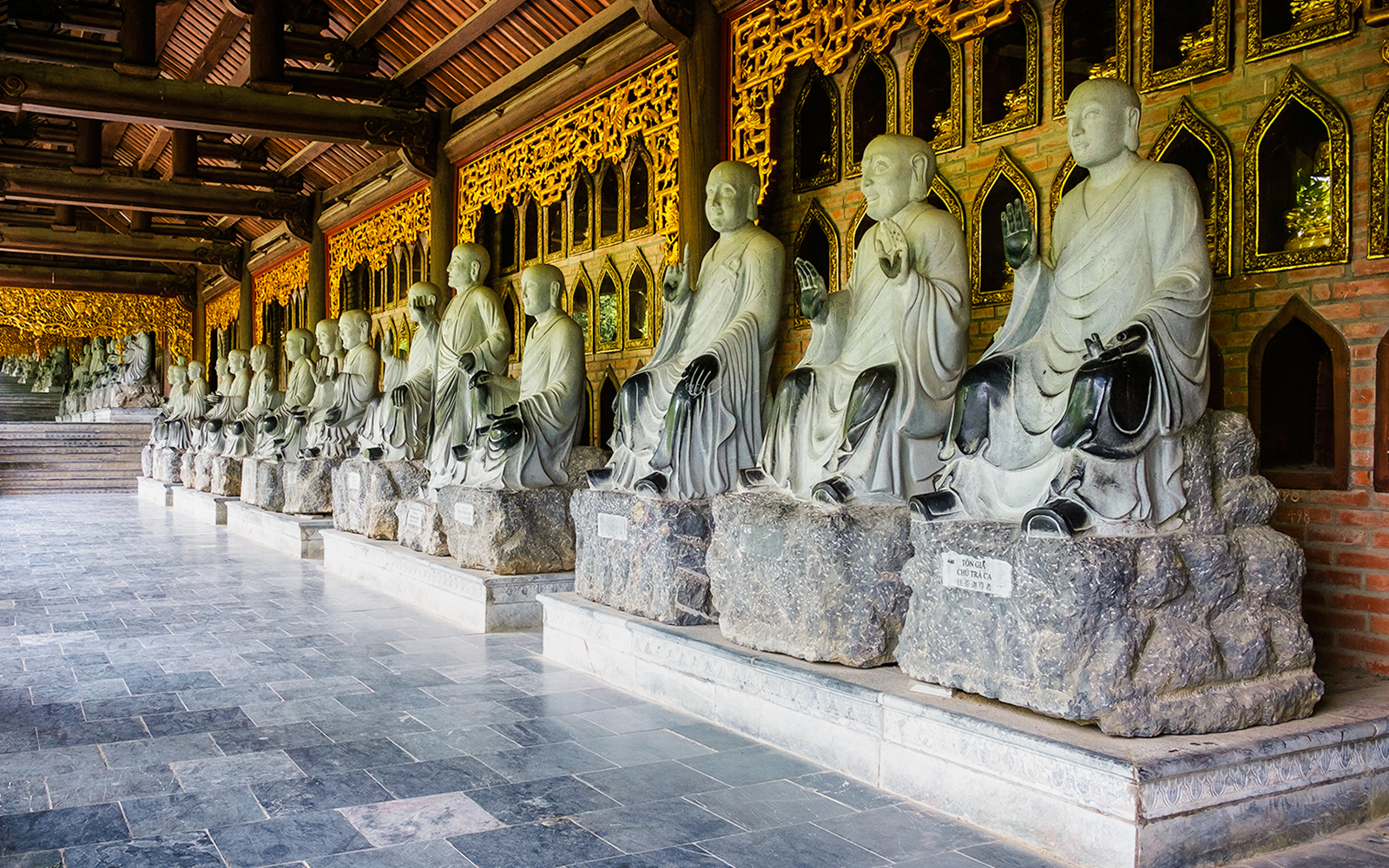 Arhat statues lined up at New Bai Dinh Pagoda, Ninh Binh Province, Vietnam.