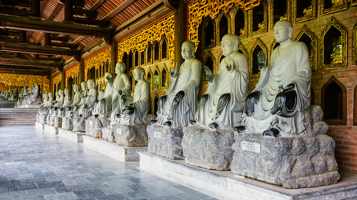 Arhat statues lined up at New Bai Dinh Pagoda, Ninh Binh Province, Vietnam.
