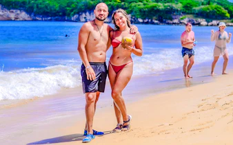 Couple enjoying Macao Beach in Punta Cana during ATV & Buggy Adventure.