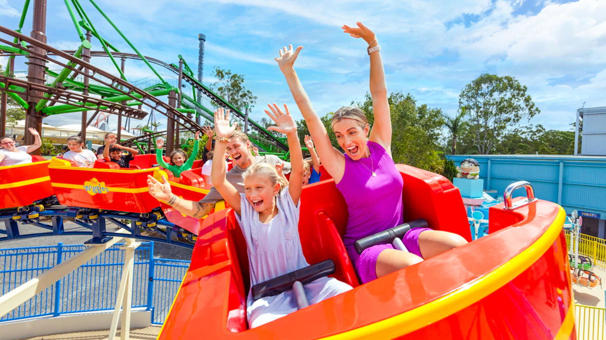 People enjoying a roller coaster ride at Dreamworld, Gold Coast, Australia.
