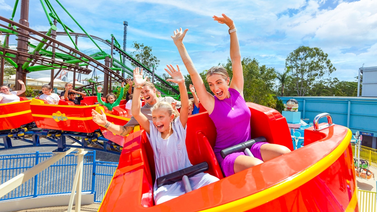 People enjoying a roller coaster ride at Dreamworld, Gold Coast, Australia.