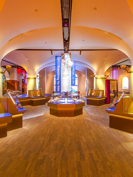 Exhibit hall with Bible displays at Museum of the Bible, Washington DC.