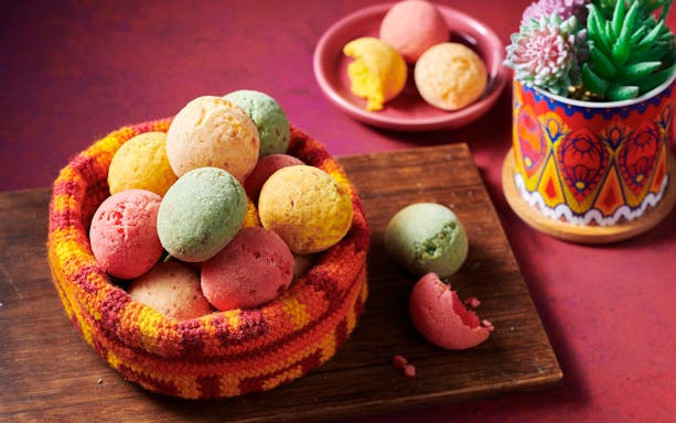 Colorful Mexican pastries in a woven basket at En Fuego Fiesta Mexicana Saturday Brunch, Dubai.