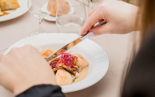 Dining on French cuisine during Seine River cruise in Paris.