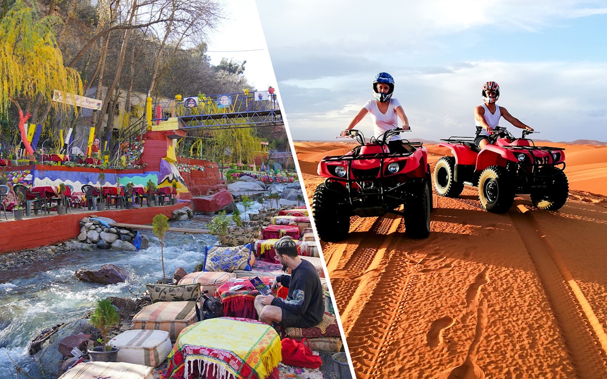 People riding quad bikes in Agafay Desert, Marrakech.
