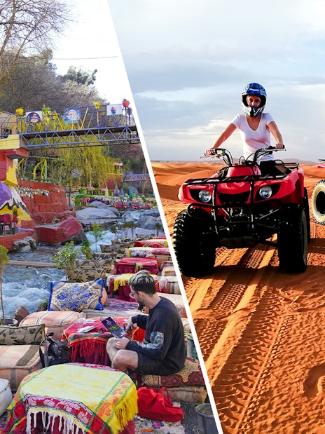 People riding quad bikes in Agafay Desert, Marrakech.