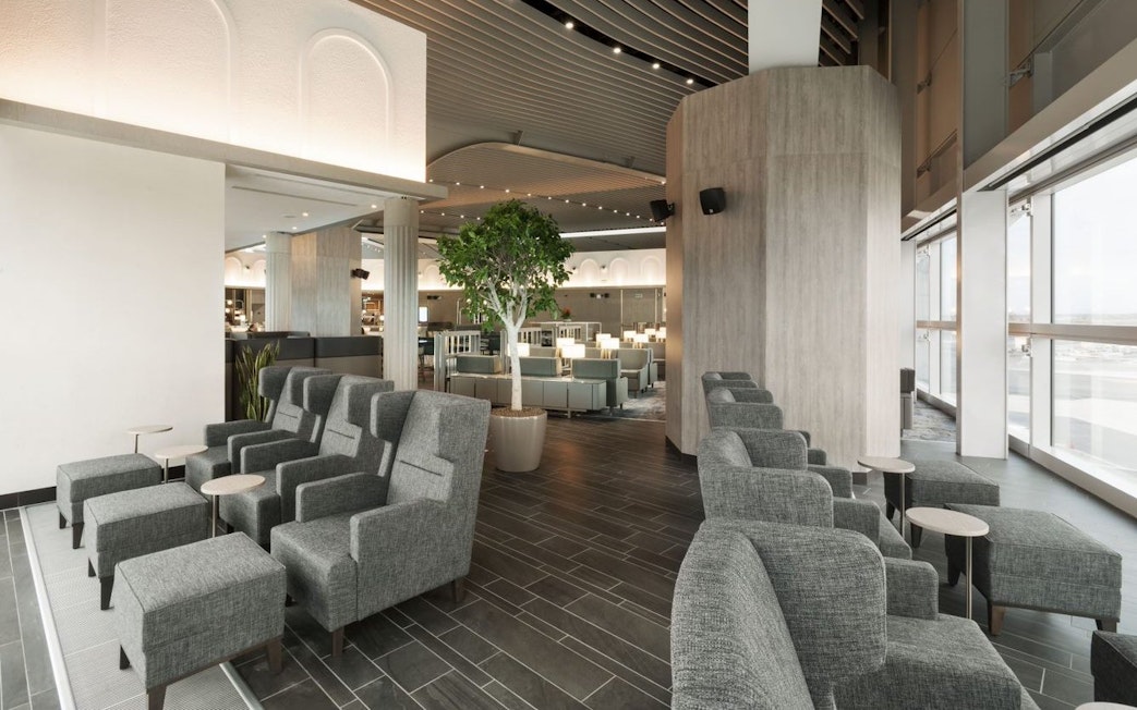 Seating area in Plaza Premium Lounge, Terminal 1, Leonardo da Vinci-Fiumicino Airport.