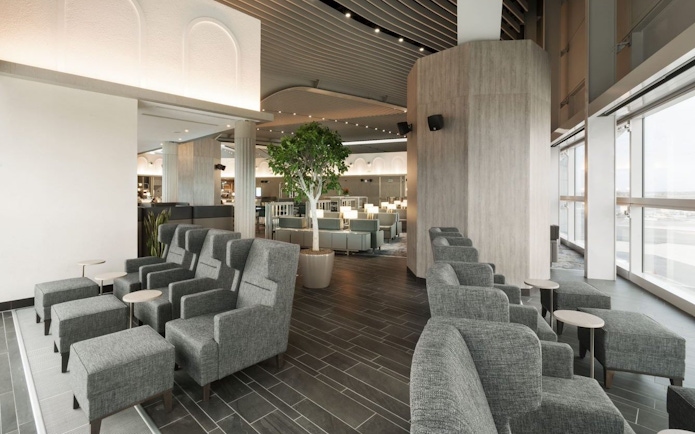 Seating area in Plaza Premium Lounge, Terminal 1, Leonardo da Vinci-Fiumicino Airport.