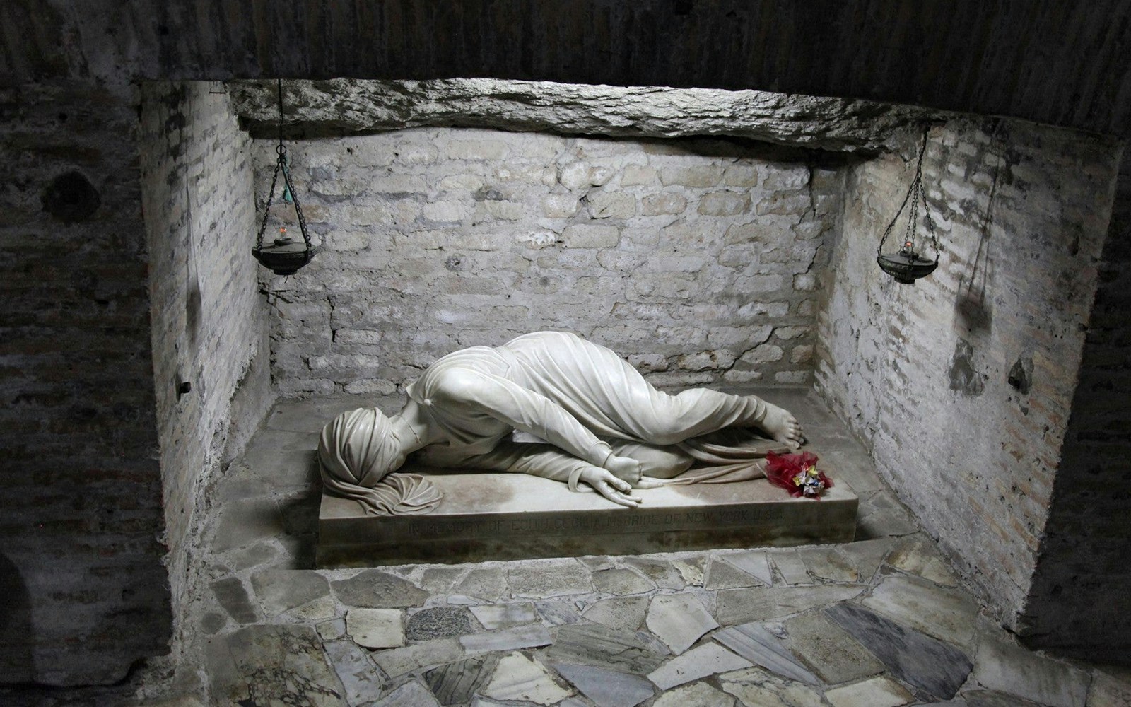 Crypt of St. Cecilia in Roman Catacombs, showcasing ancient burial chambers