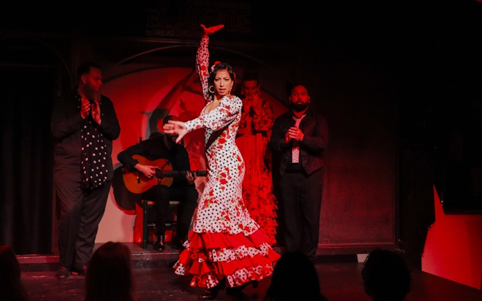 Flamenco dancer performing at El Duende by Tablao Cordobes in Barcelona.