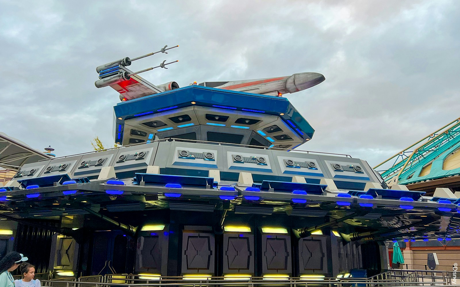 Star Tours ride entrance at Disneyland Paris with futuristic design elements.