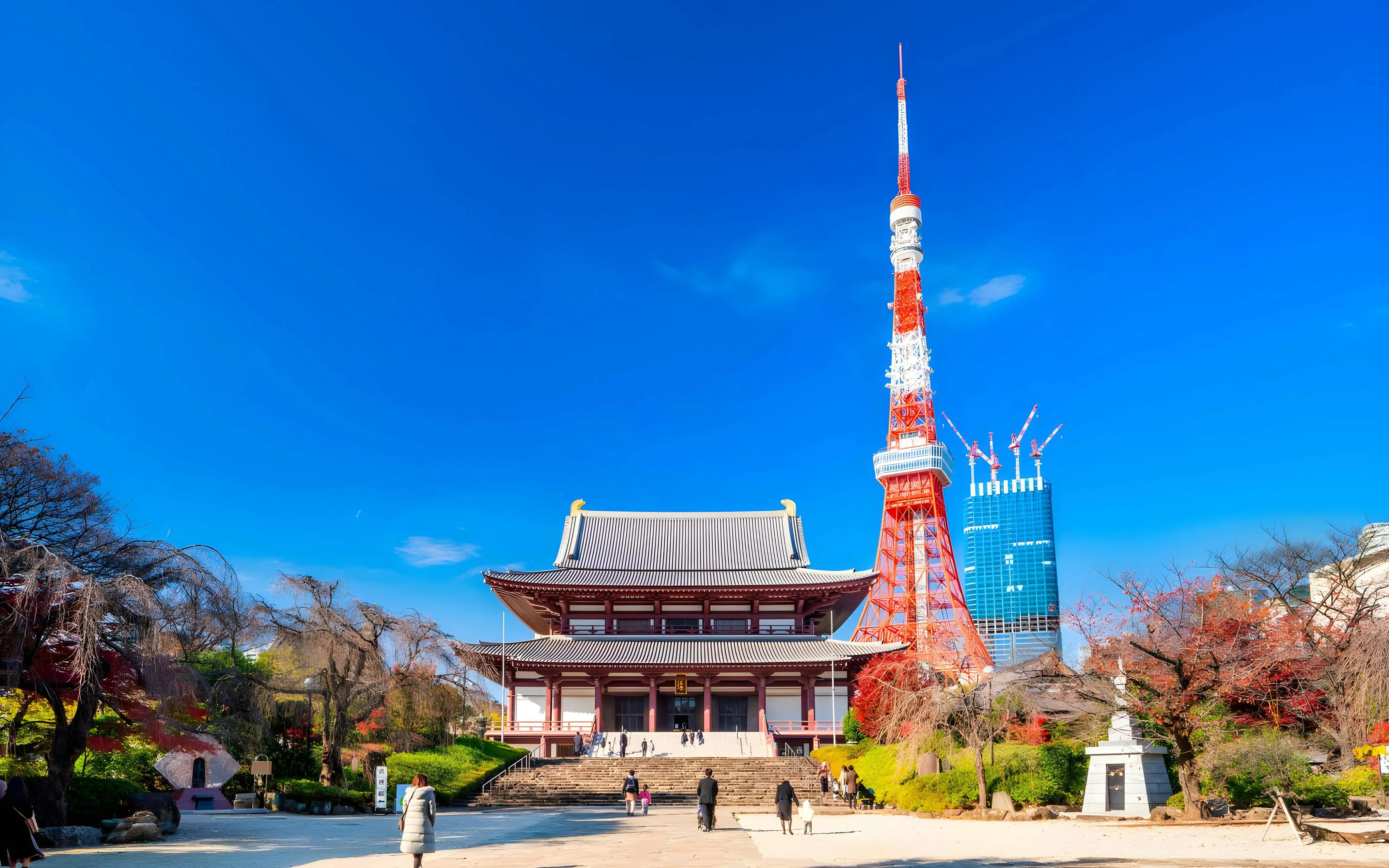 Zojoji Temple with Tokyo Tower in the background, Tokyo, Japan.