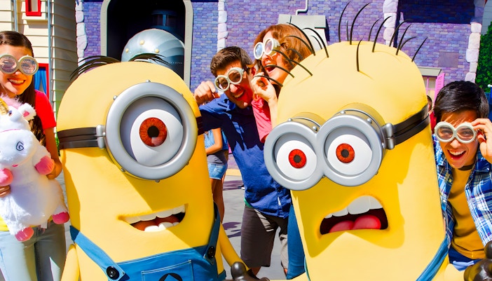 Minions with visitors at Universal Studios Hollywood.