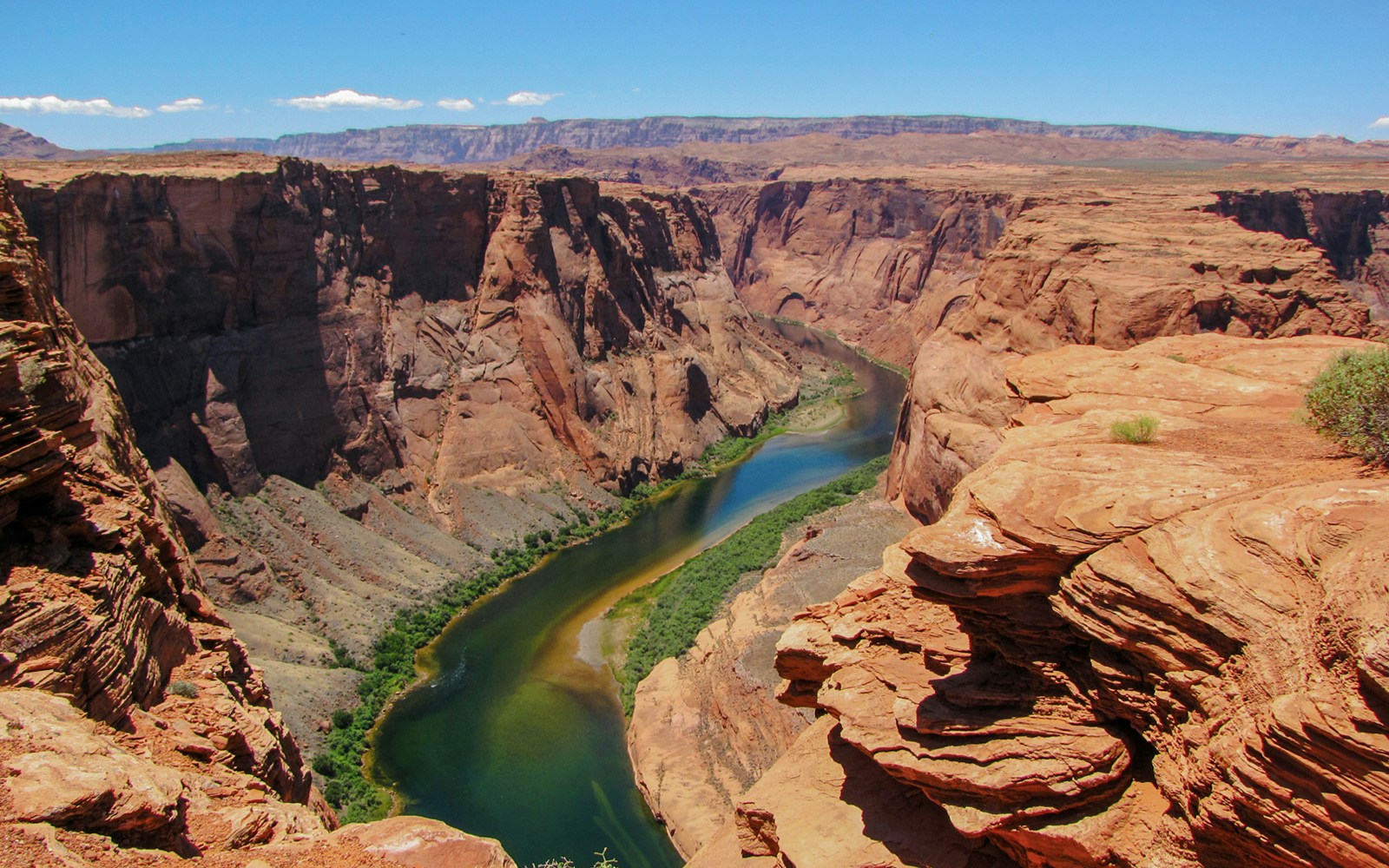 Aerial view of Colorado River winding through the Grand Canyon near Las Vegas.