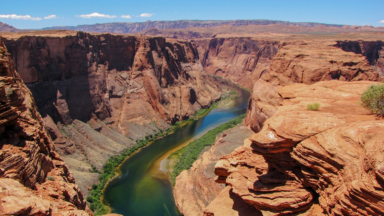 Aerial view of Colorado River winding through the Grand Canyon near Las Vegas.