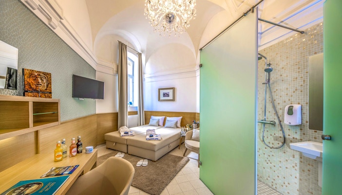 Private cabin in Premium Day Spa at Szechenyi Bath, Budapest, Hungary.