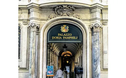 Entrance to Palazzo Doria Pamphilj in Rome's historic center.