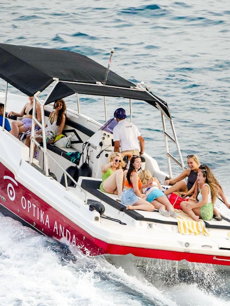 Speedboat with tourists heading to Blue Caves, Croatia.