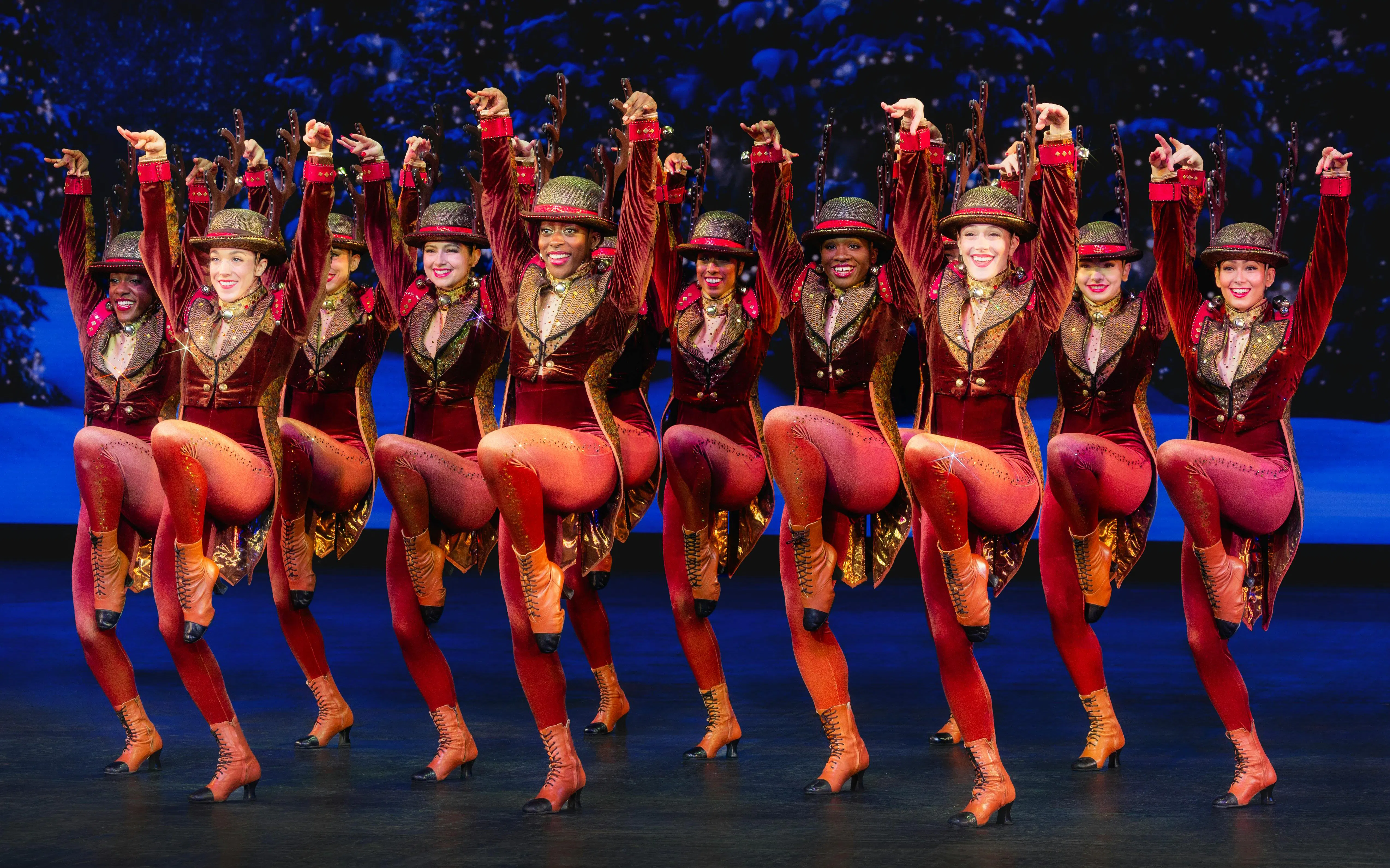 Rockettes performing in Christmas Spectacular at Radio City Music Hall.
