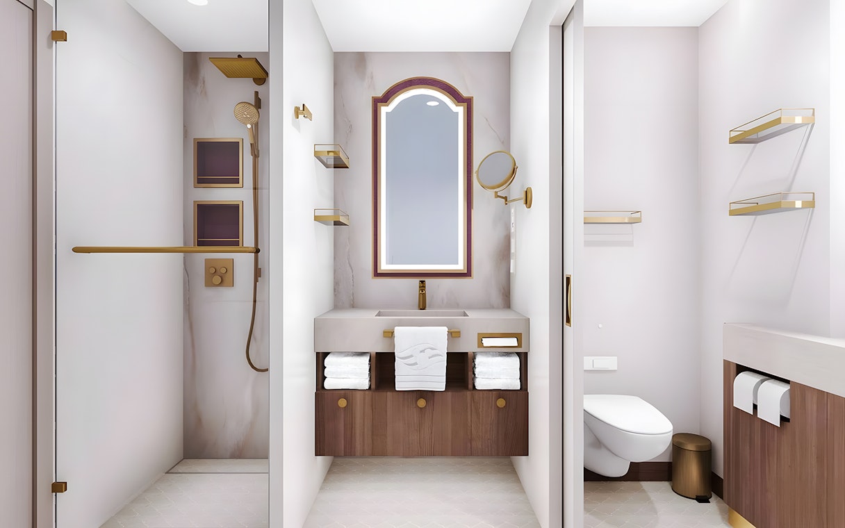 Bathroom in Concierge Family Oceanview Suite on Disney Adventure Cruise.