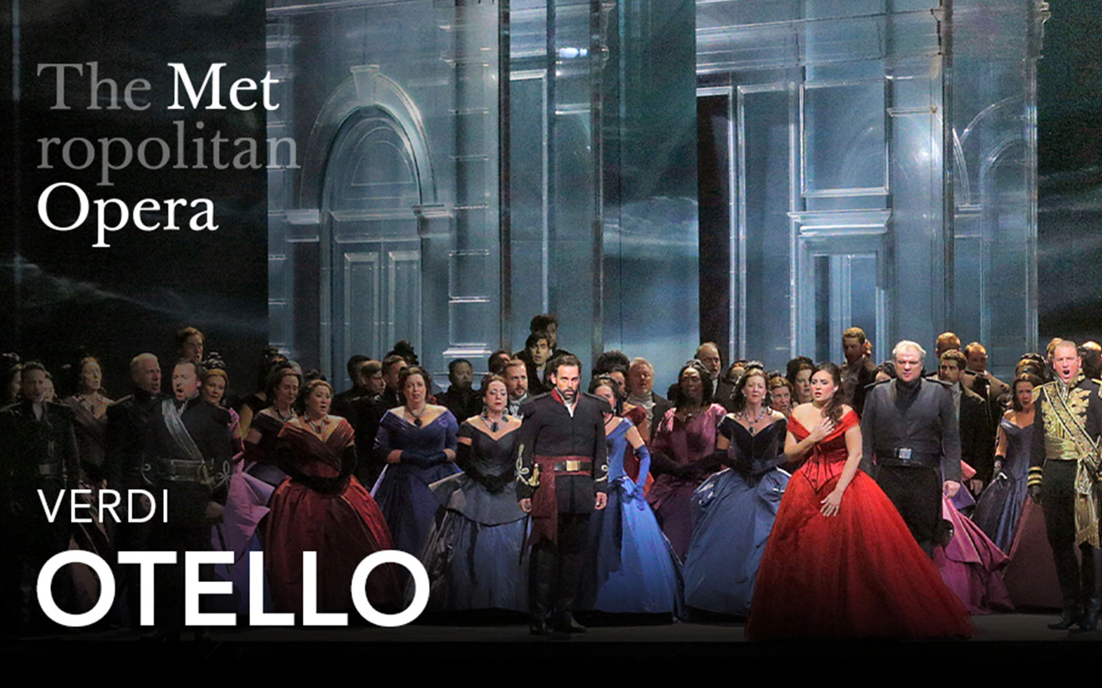 Otello performance at the Metropolitan Opera, featuring a large cast in period costumes.