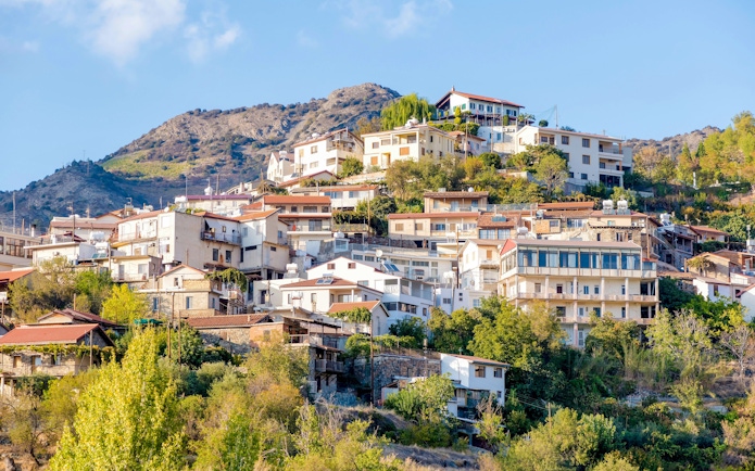 Village of Agros with hillside houses in Limassol District, Cyprus.