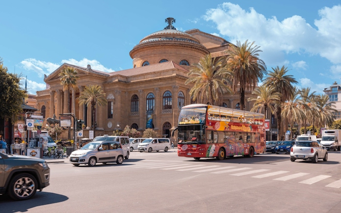 City Sightseeing bus in front of Teatro Massimo, Palermo.