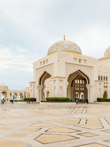 Qasr Al Watan exterior with domes and arches, Abu Dhabi.