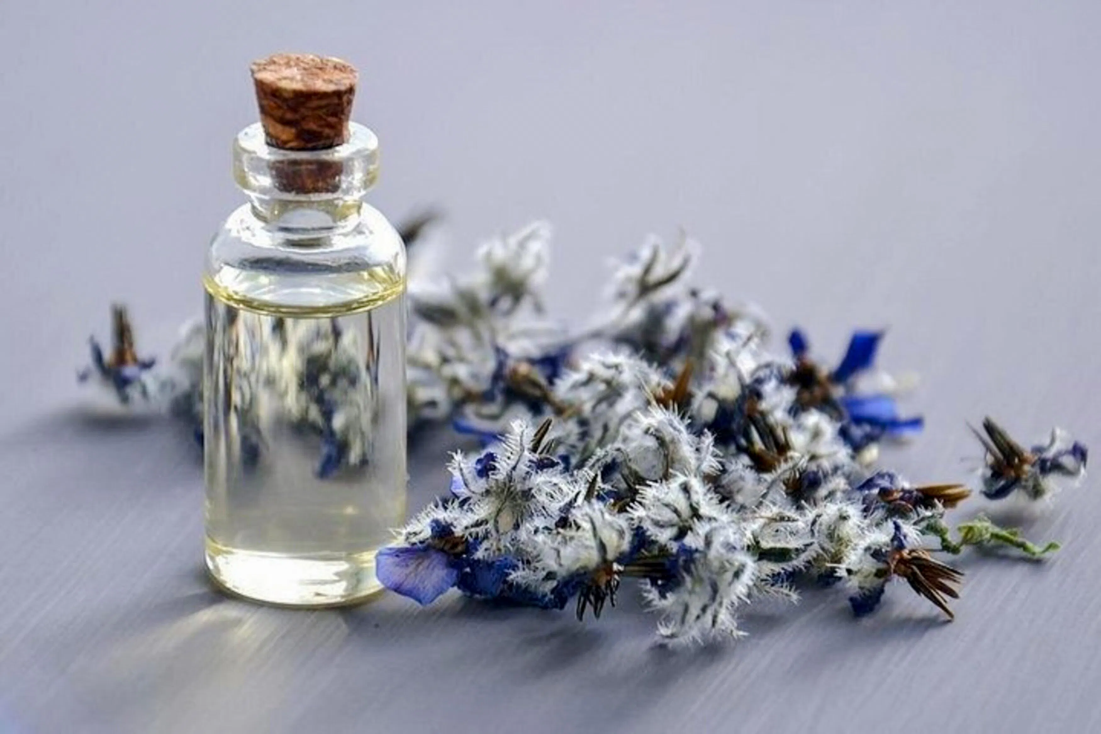 Perfume bottle with dried flowers, Khan el-Khalili market, Cairo.