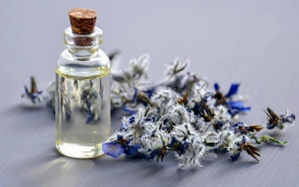 Perfume bottle with dried flowers, Khan el-Khalili market, Cairo.