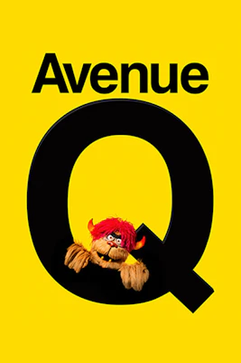 Avenue Q West End show poster with puppet character in letter Q.