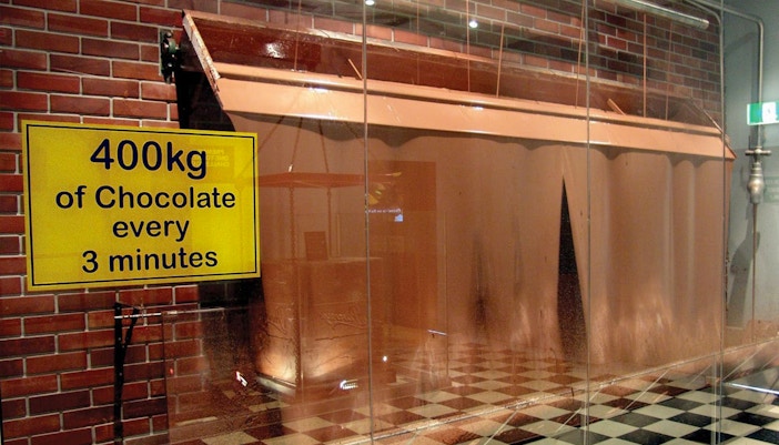 Chocolate making demonstration at Phillip Island Chocolate Factory with nearby waterfall.