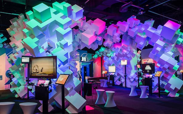 Interactive exhibit with colorful geometric shapes at Seattle museum, part of Seattle C3® by CityPASS®.