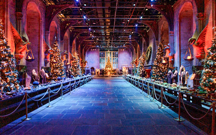 Great Hall decorated for Christmas at Warner Bros. Studio Tour Tokyo, Harry Potter exhibit.