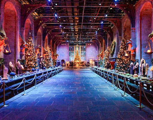 Great Hall decorated for Christmas at Warner Bros. Studio Tour Tokyo, Harry Potter exhibit.