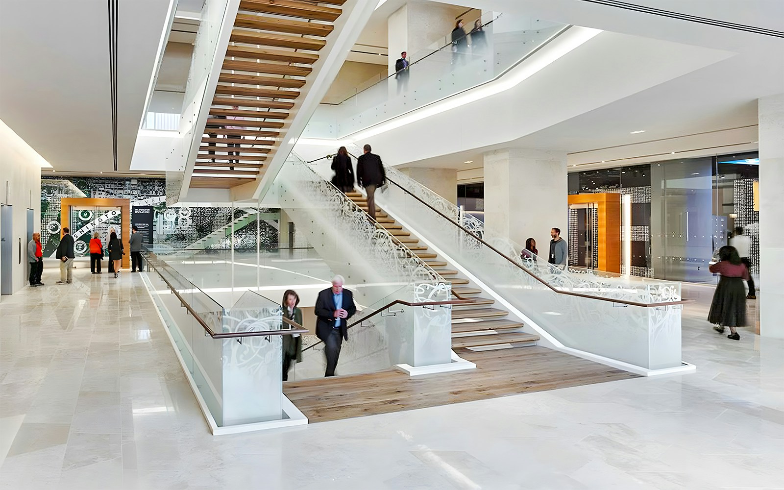 Visitors exploring the modern interior of the Museum of the Bible in Washington, D.C.
