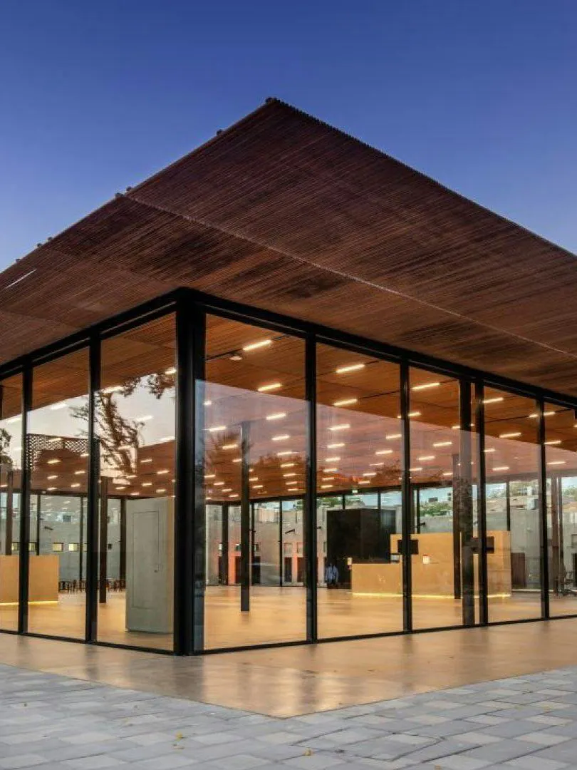 Glass pavilion at Al Shindagha Museum, Dubai, showcasing modern architecture.