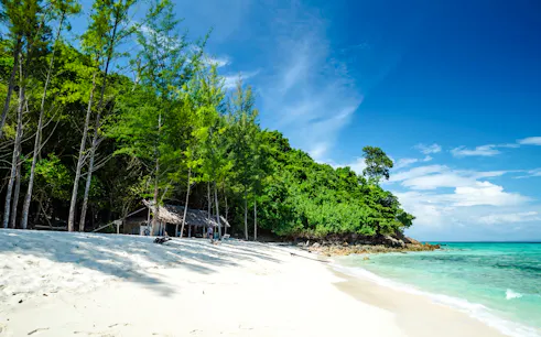 Bamboo Island beach with clear water and lush greenery, Krabi.