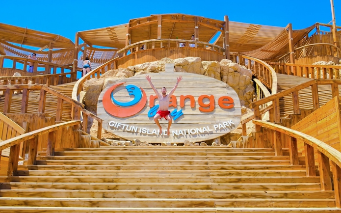 High-Speed Sea Taxi Tour to Orange Bay, Giftun Island National Park entrance.