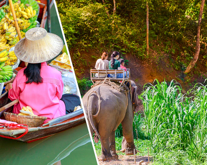 Damnoen Saduak Floating Market & Bangkok Elephant Camp Full-Day Guided Tour