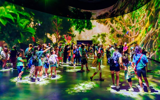 Visitors exploring the immersive Invisible Worlds Exhibit at the American Museum of Natural History.