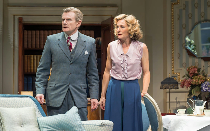 Actors performing in "Hay Fever" at West End theater.
