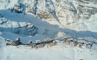 Valle Nevado ski resort nestled in the snowy Andes Mountains, Chile.
