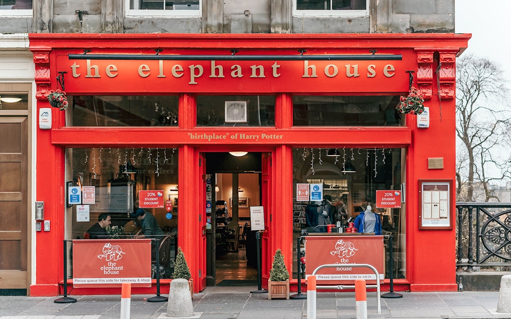 Elephant House Cafe exterior in Edinburgh, known as the birthplace of Harry Potter.