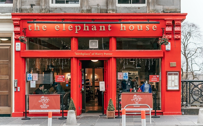 Elephant House Cafe exterior in Edinburgh, known as the birthplace of Harry Potter.