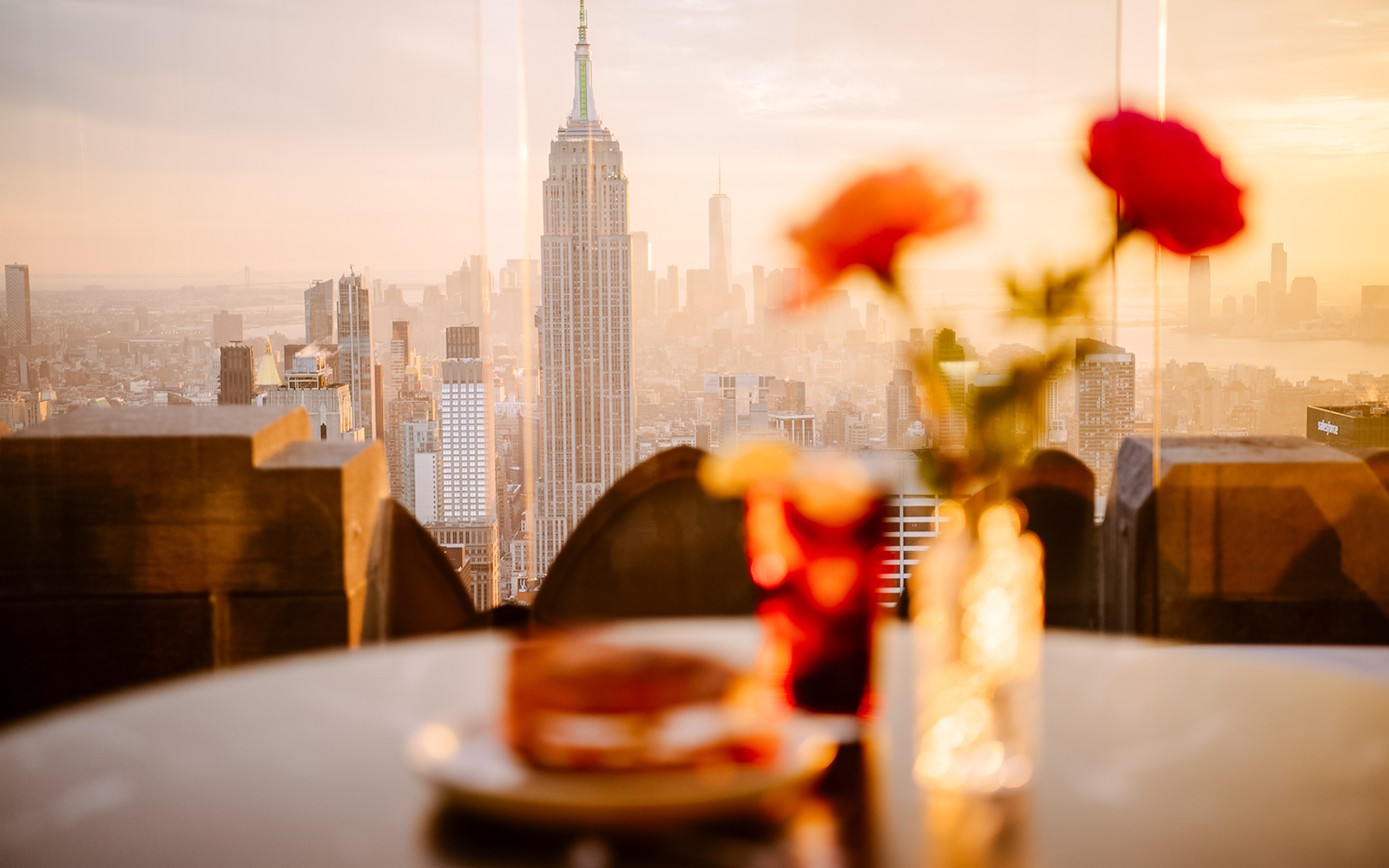 View of the Empire State Building from The Weather Room cafe at Rockefeller Center.